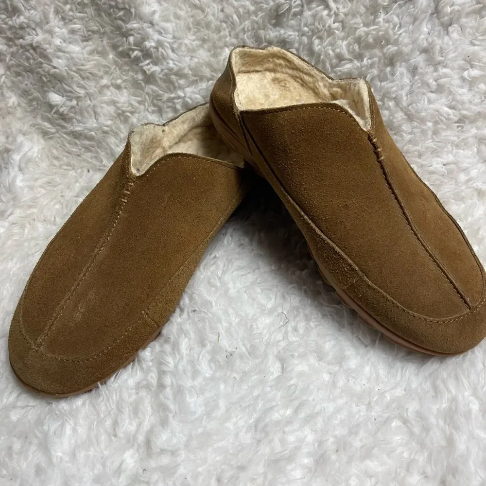 Bear Paw Bruce Men  suede slippers wool blend lining sheepskin footbed SZ10